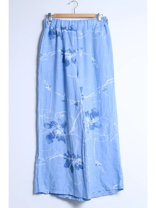 Pantalon à imprimé fleuri en lin